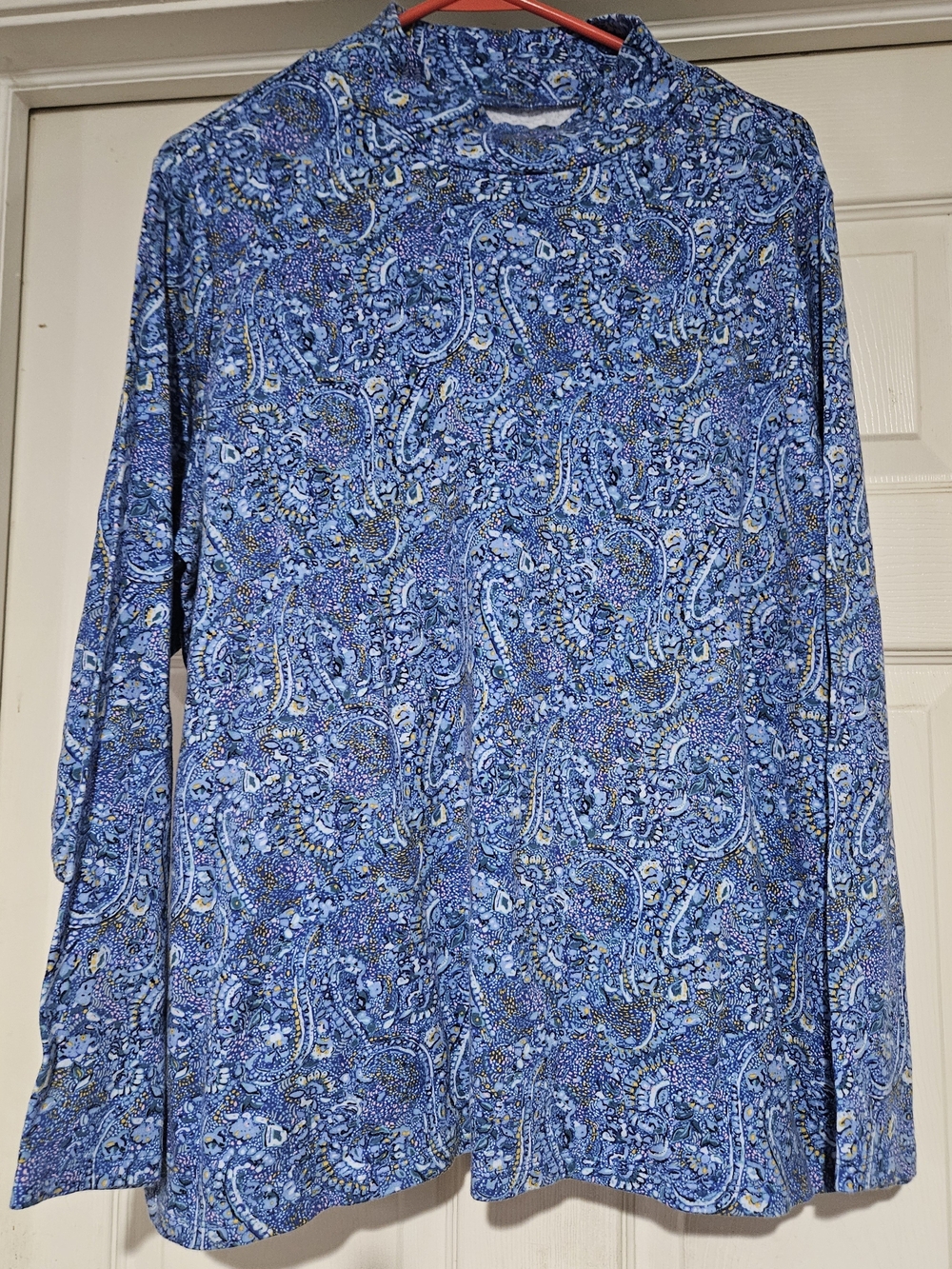Croft & Barrow Classic Women's XL Henley Top Paisley Knit Cotton Mock Neck